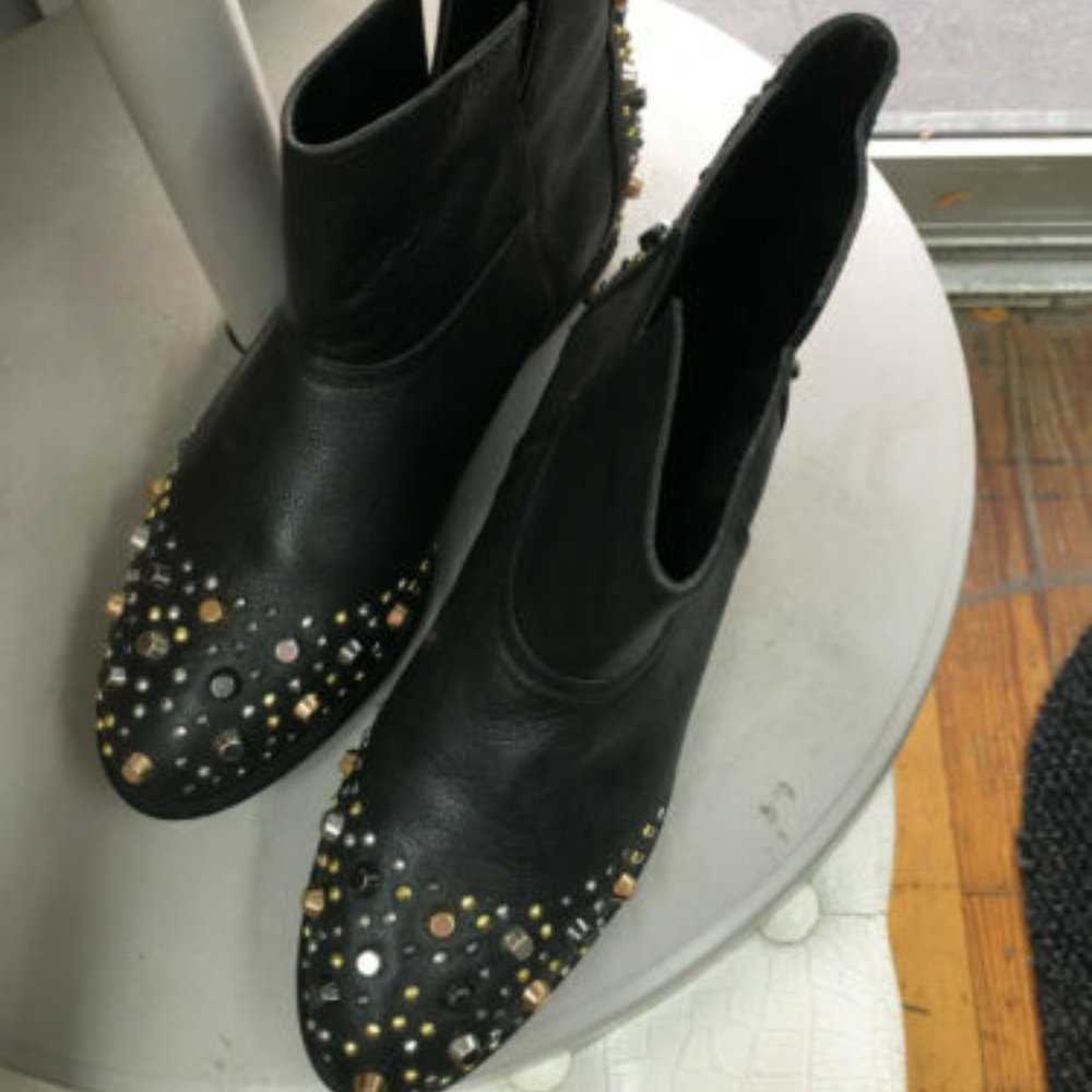 Modern Vice Black Studded Biker Boots 8.5 New Faux Leather - Picture 2 of 5